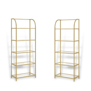 Gold Bookshelves event decor rental