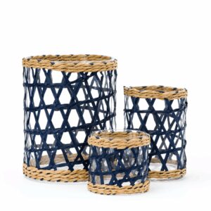 Small decorative rattan hurricane lantern.