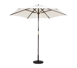 White umbrella rental for shaded outdoor events.