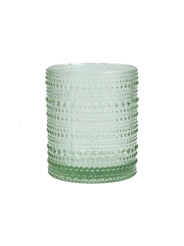 Sage green beaded Bohemian glass with texture.
