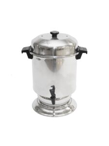 Large stainless steel coffee maker for up to 100 cups.