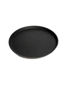 Durable black busing tray for clearing tables.