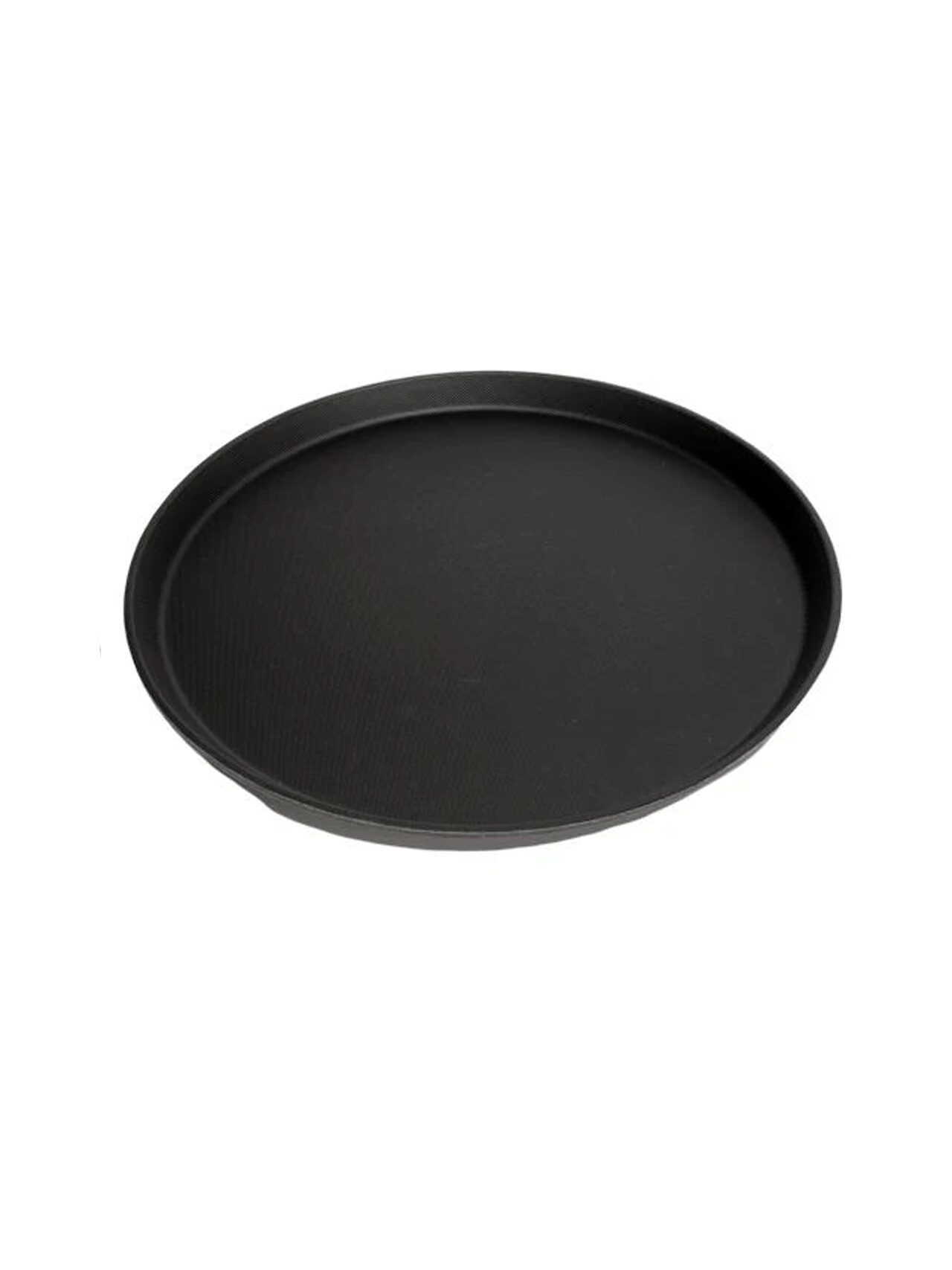 Durable black busing tray for clearing tables.