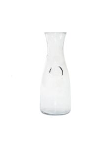Glass carafe for water, wine, or juice service.