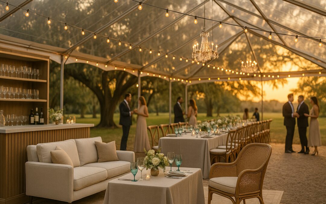 Event populated with event rentals from Cheers Event Rentals - AI generated